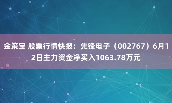 金策宝 股票行情快报：先锋电子（002767）6月12日主力资金净买入1063.78万元